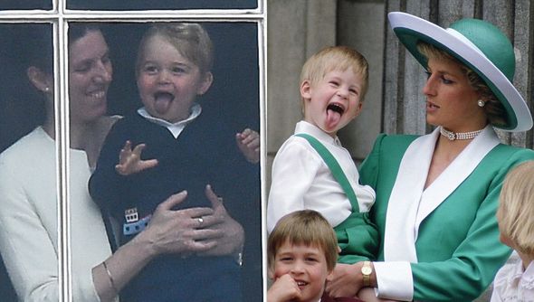 принц Джордж и принц Гарри на руках принцессы Дианы