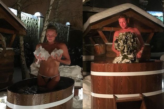 Обнаженная Анастасия Волочкова искупалась в бочке на морозе